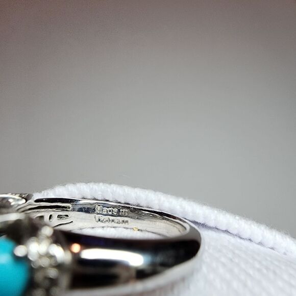 Gemstone Diamond Cut Three Stone Ring Sterling Silver Turquoise Size 5 - Picture 11 of 11